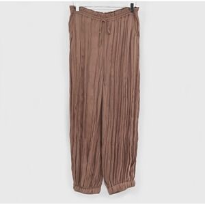 Anthropologie Bria Joggers Womens Size M Satin Brown Pleated‎ Saturday Sunday